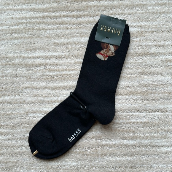 Polo Lauren Ralph Lauren Iconic Dog Wool Blend Crew Socks Black - Picture 1 of 10